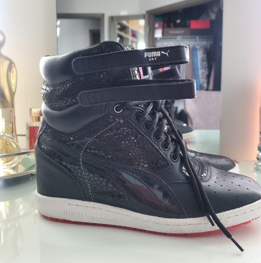 Puma Women's Black and Pink High-Top Sneakers Sz 10, Eu 41 EUC
